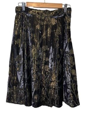 ModCloth Black Gold Metallic Velvet Midi Skirt Size Medium EUC